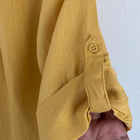 Ellen Tracy Tunic Top Size M‎ 100% Linen Roll Tab Sleeve Yellow - Picture 6 of 10